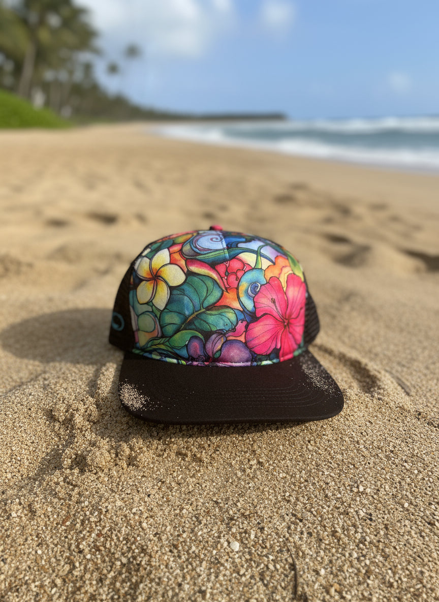 Custom painted hat from Hawaii Custom Embroidery Hawaiian Dad Hat Floral Baseball Cap Palm  main image 3