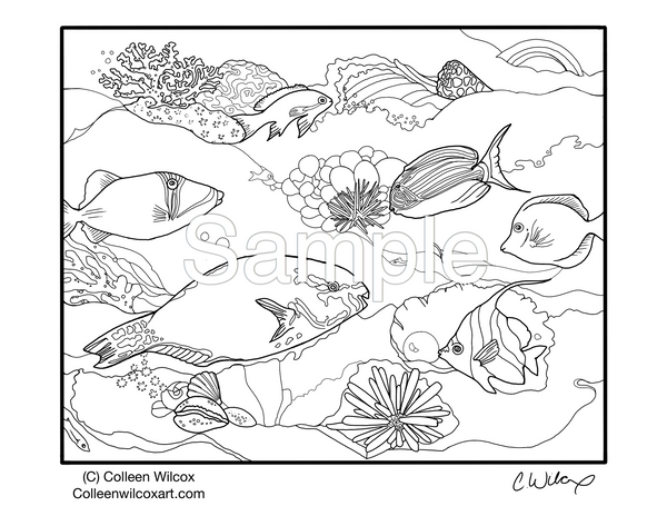 Reef - Tropical Fish Printable Coloring Page (Digital Download)