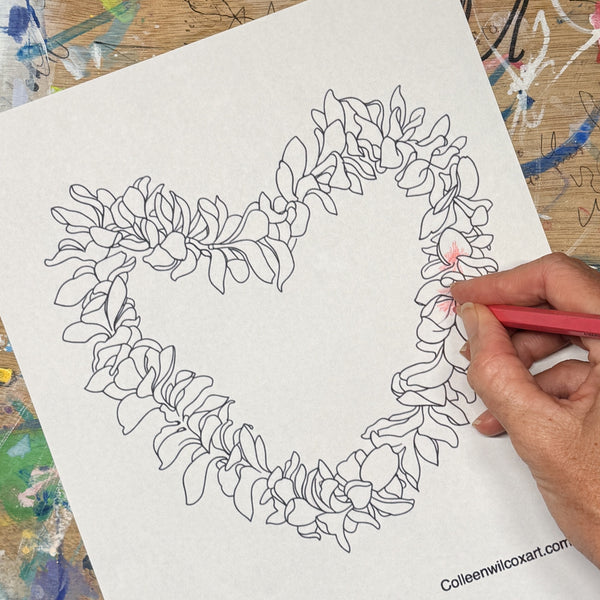 Plumeria Lei Heart Coloring page