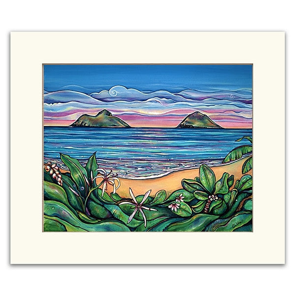笹尾としかず水彩画 「RayKane・A lani slackkey」 Lanikai Sunrise - Matted Print – Colleen Wilcox Art